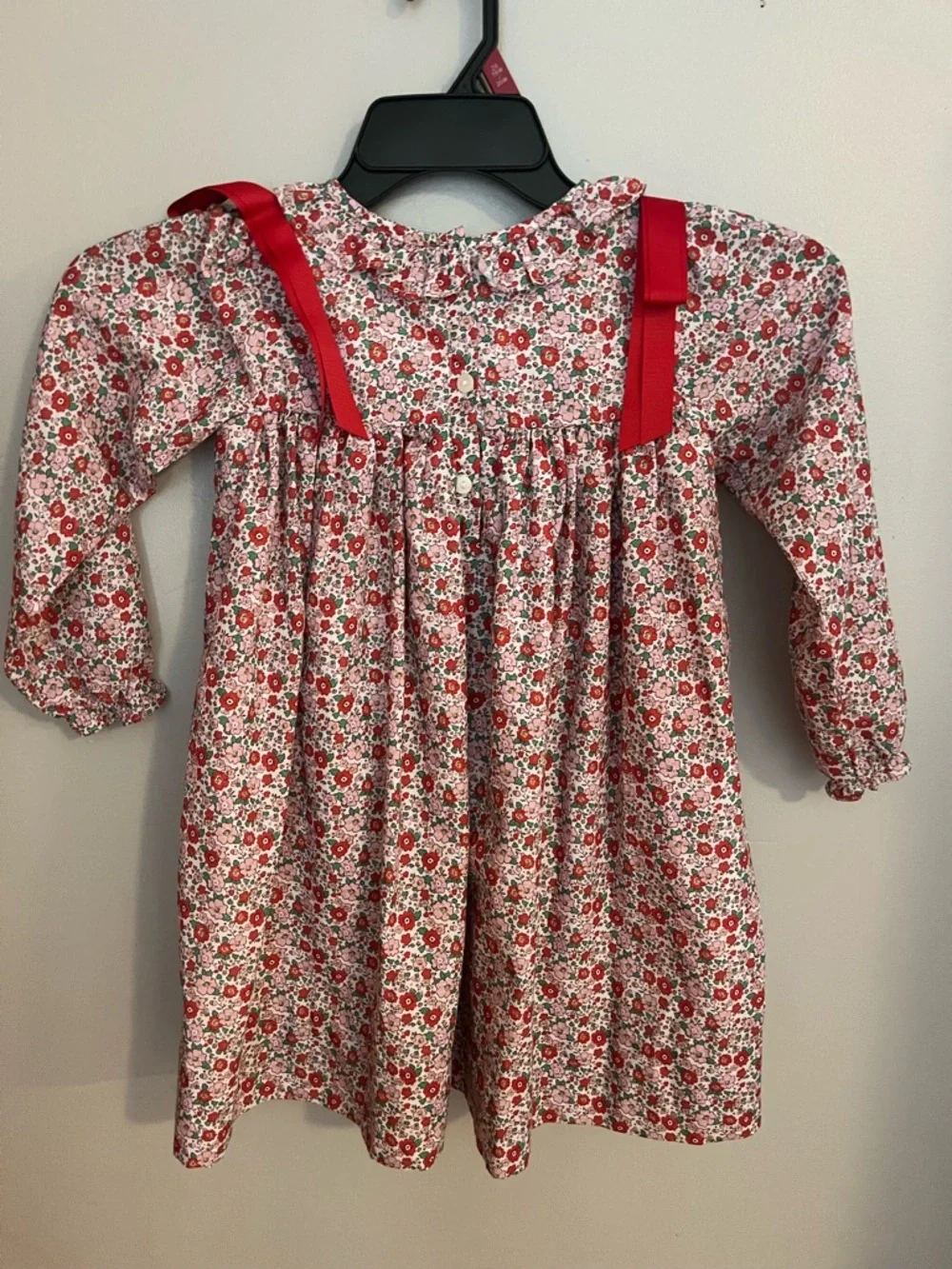 Cecil & Lou Girls Red Floral Long-Sleeve Casual Dress with Ribbon‎ Detail